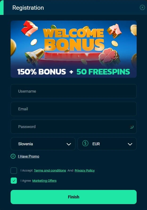 Registracijski obrazec Rollette